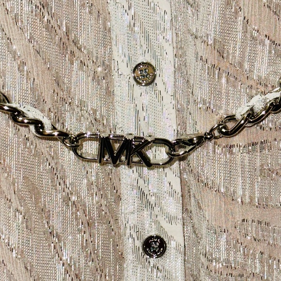 ✨ Michael Michael Kors Metallic Shimmer Midi Dress Chain Waist L - Picture 3 of 16